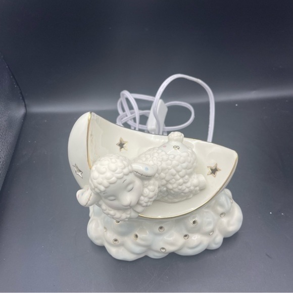 Lenox lazy lambs lamp porcelain sculpture moon and stars baby room nightlight - Picture 2 of 10